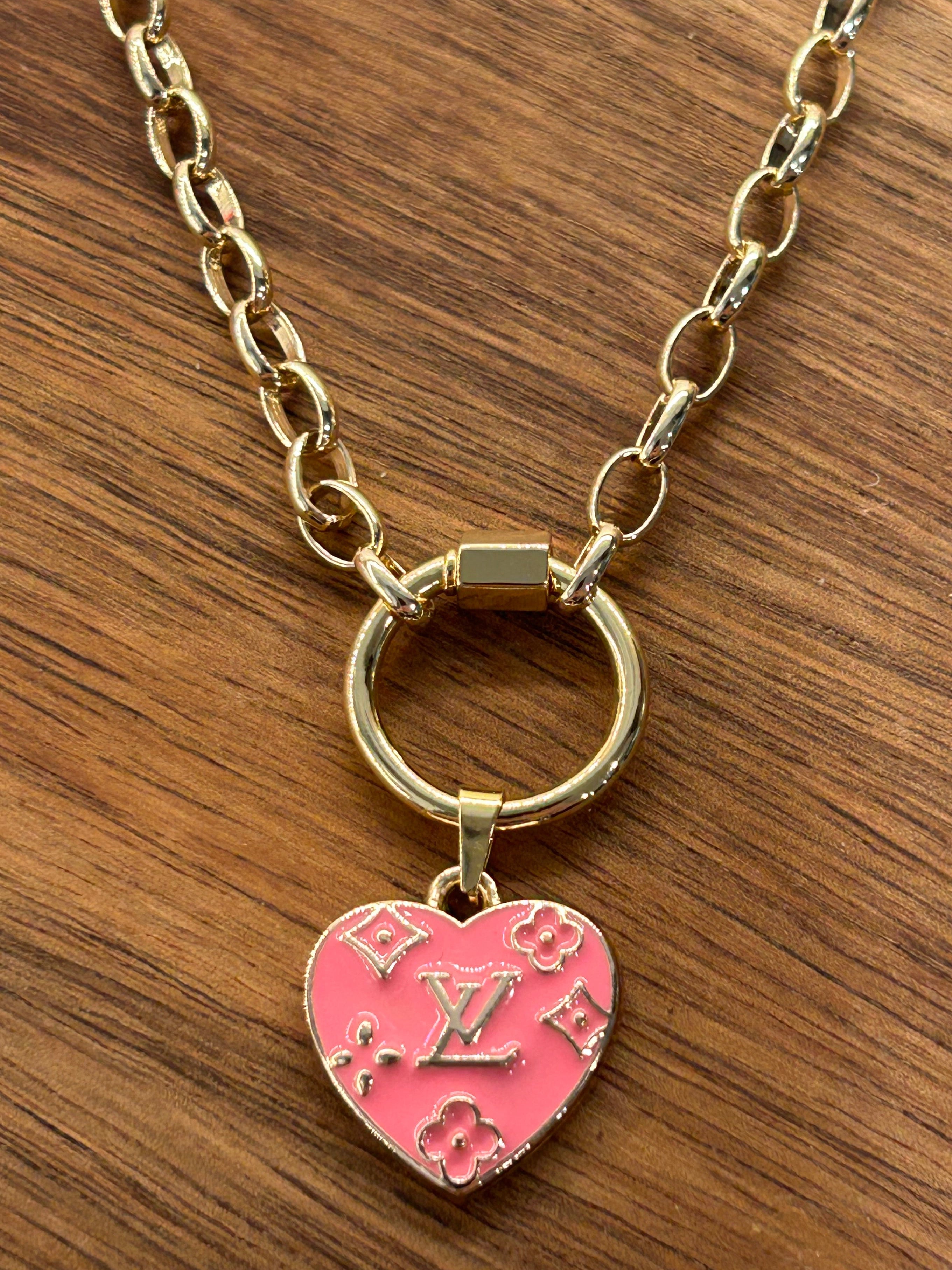 Heart Charm Necklace - Bright Pink