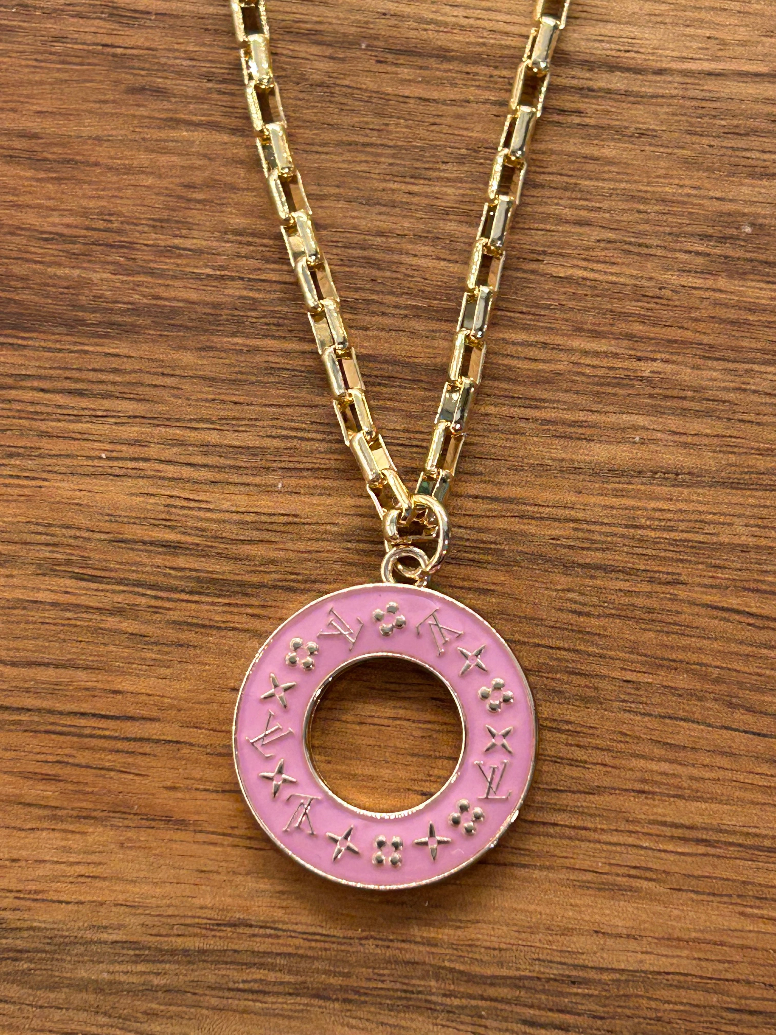 Donut Charm Necklace - Pink