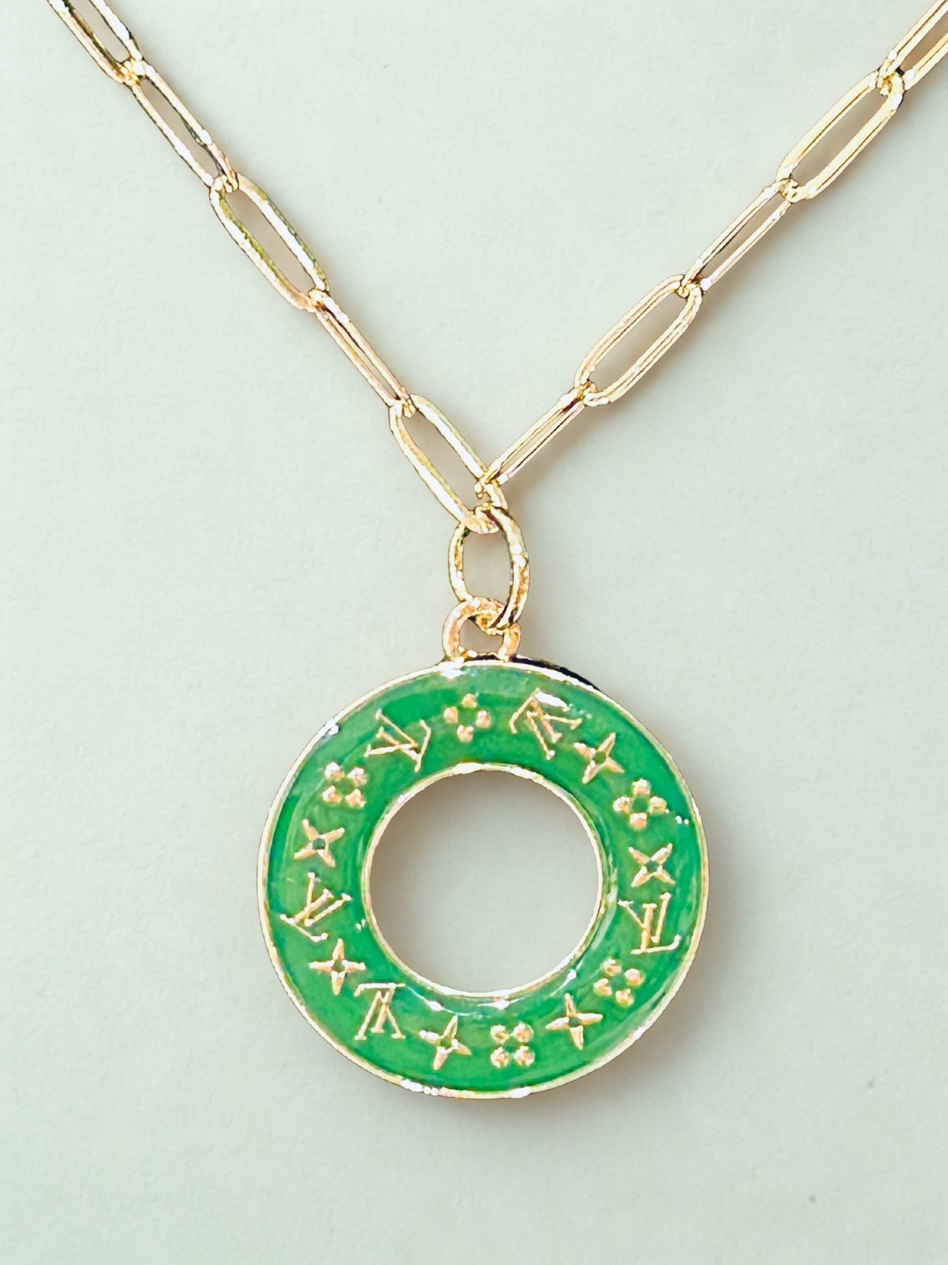 Louis Vuitton Dark Green Donut Charm Necklace