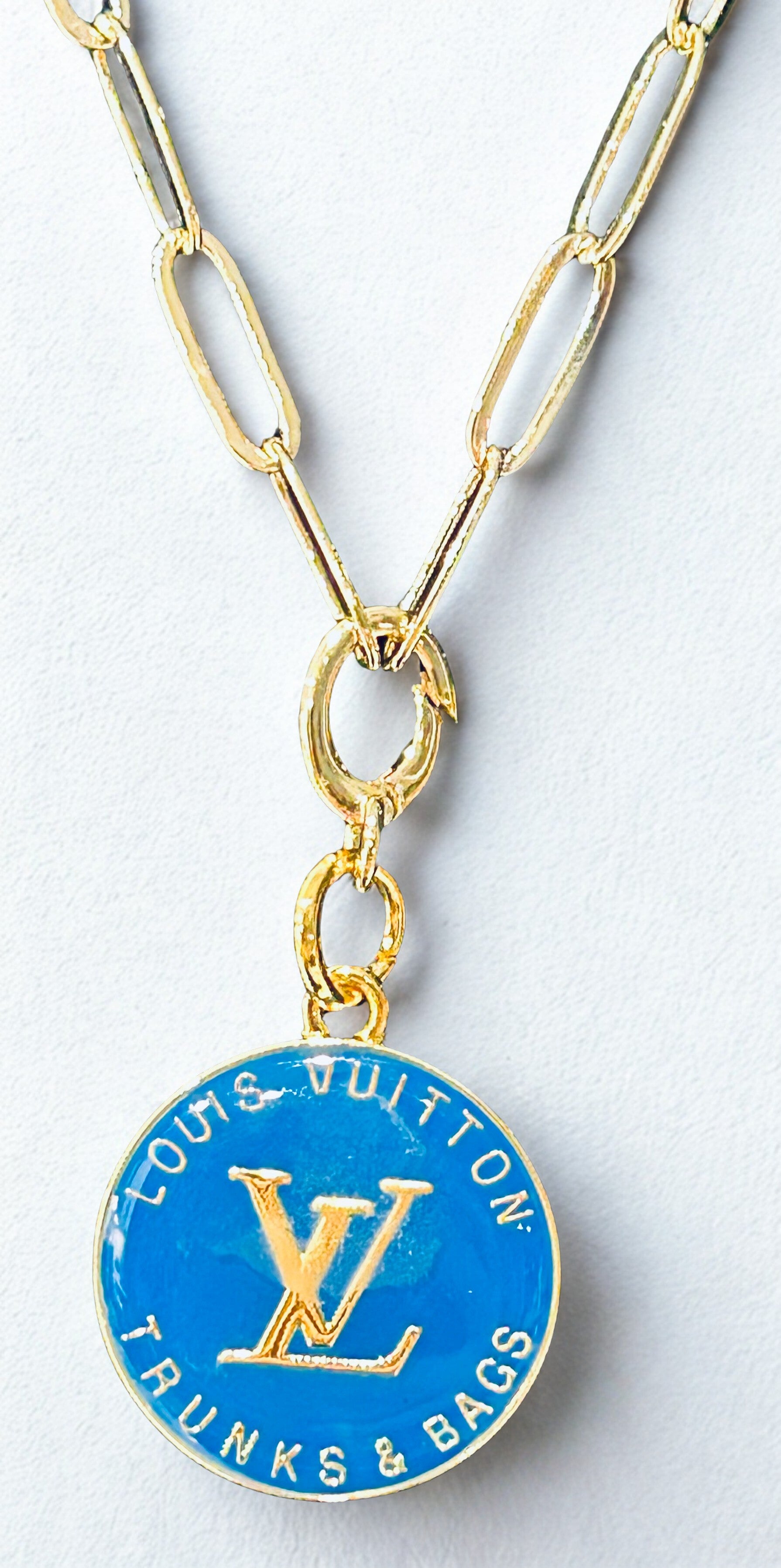 Bright Blue Louis Vuitton Round Charm Necklace