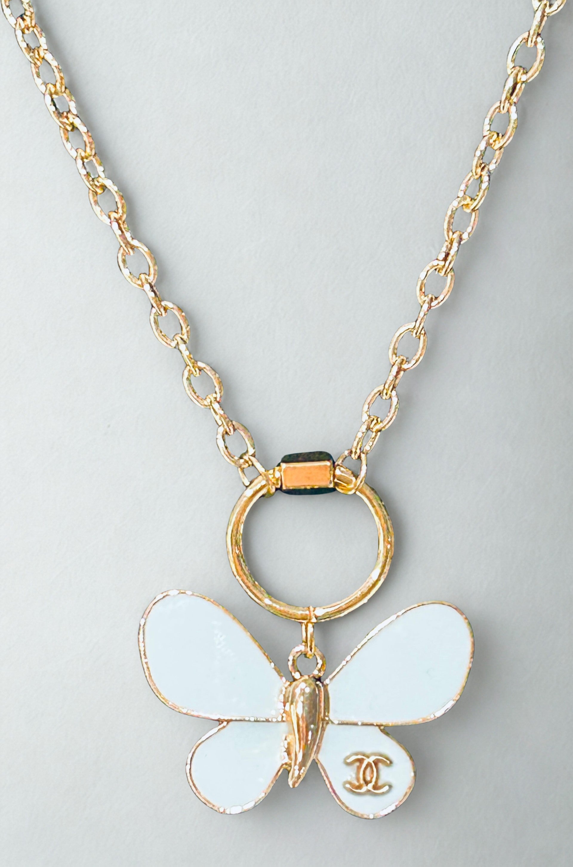 Chanel Butterfly Zipper Pull Charm Necklace